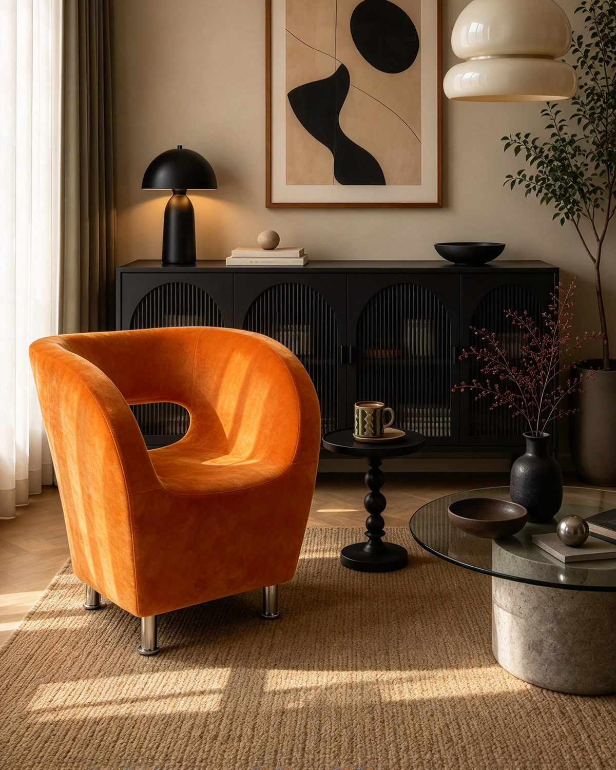 Modern Orange Microfiber Accent Chair