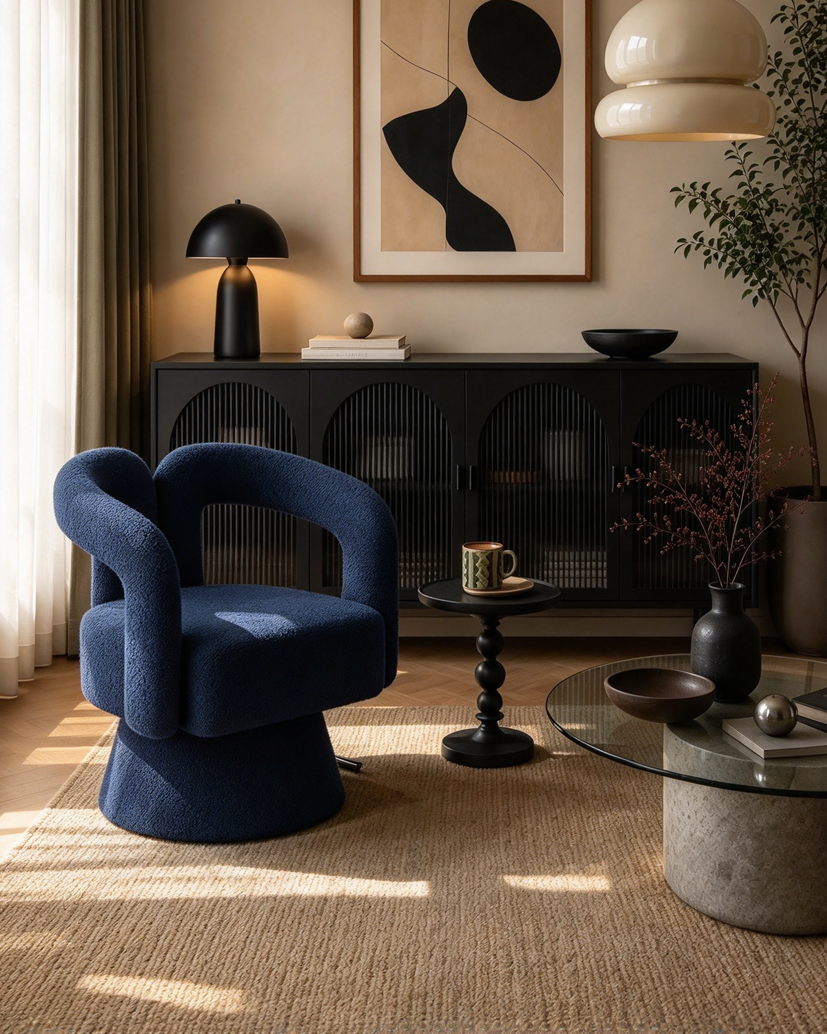 Boucle Upholstered 360 Degree Swivel Cuddle Barrel Accent Chair