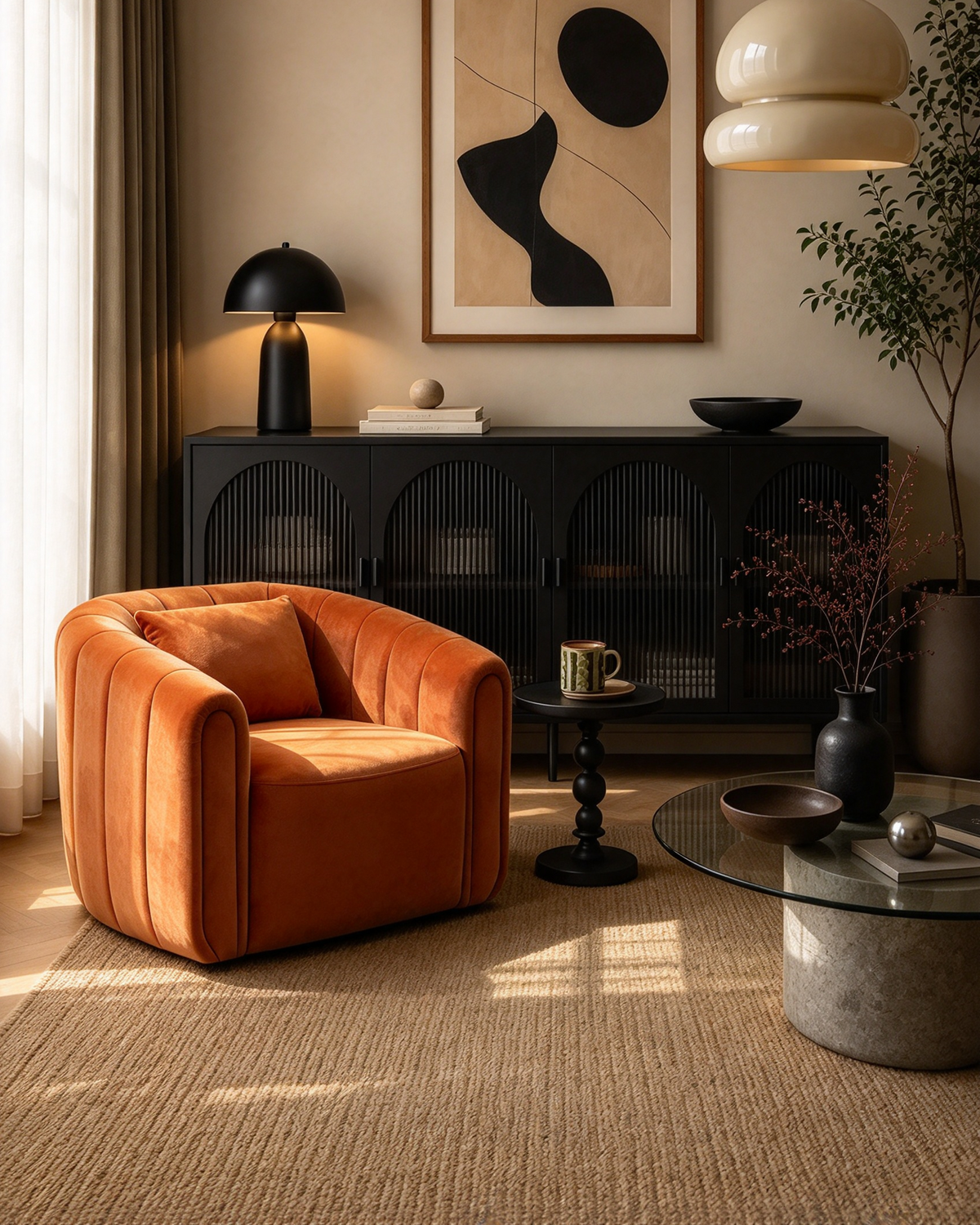 Oversize Velvet Swivel 360 Rotation Barrel Armchair with Plump Pillow