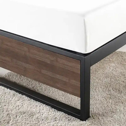 14-Inch Grey Bamboo and Metal Platform Bed